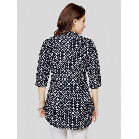 Generic Women's Poly Crepe Mandarin Collar 3/4 Sleeves Short Top (Black)