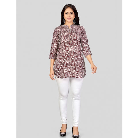 Generic Women's Poly Crepe Mandarin Collar 3/4 Sleeves Short Top (Maroon)