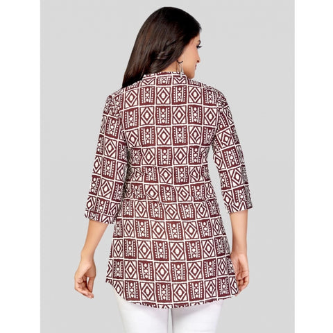 Generic Women's Poly Crepe Mandarin Collar 3/4 Sleeves Short Top (Maroon)