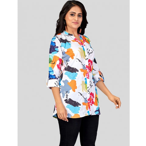 Generic Women's Poly Crepe Mandarin Collar 3/4 Sleeves Short Top (Multicolor)