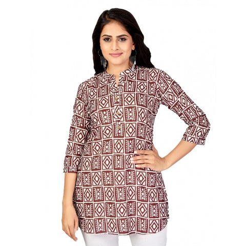 Generic Women's Poly Crepe Mandarin Collar 3/4 Sleeves Short Top (Maroon)