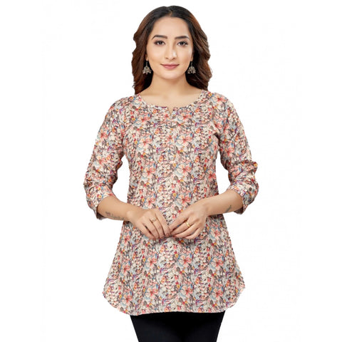 Generic Women's Cotton Blend Round Neck 3/4 Sleeves Short Top (Multicolor)