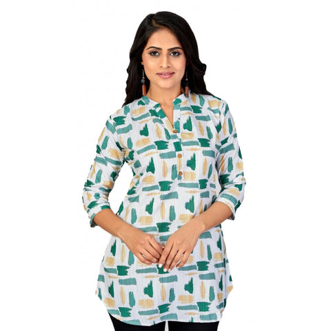 Generic Women's Poly Crepe Mandarin Collar 3/4 Sleeves Short Top (Green)