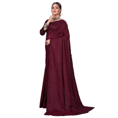 Generic Women's Vichitra Checked Saree With Unstitched Blouse (Maroon, 5-5 Mtrs)