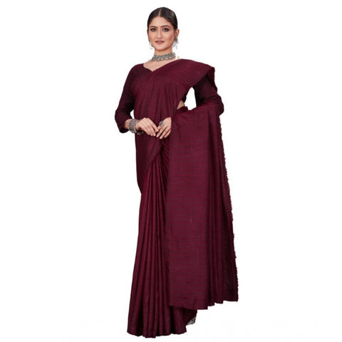 Generic Women's Vichitra Checked Saree With Unstitched Blouse (Maroon, 5-5 Mtrs)