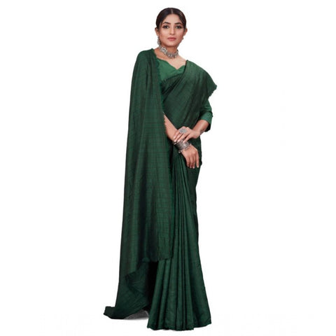Generic Women's Vichitra Checked Saree With Unstitched Blouse (Green, 5-5 Mtrs)