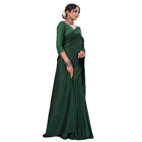 Generic Women's Vichitra Checked Saree With Unstitched Blouse (Green, 5-5 Mtrs)