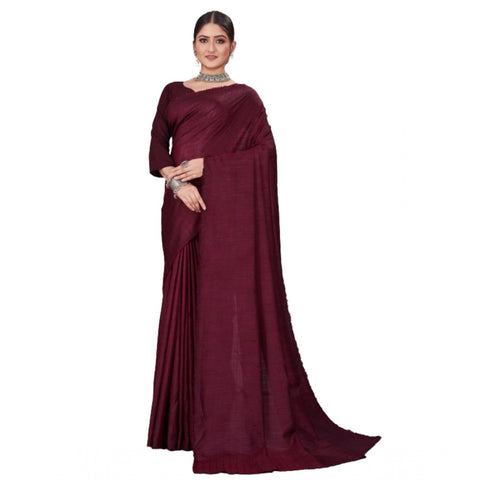 Generic Women's Vichitra Checked Saree With Unstitched Blouse (Maroon, 5-5 Mtrs)