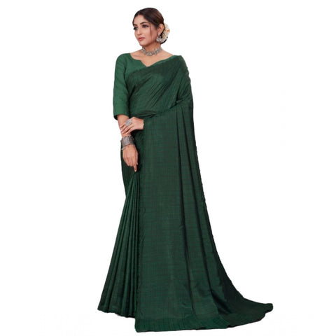 Generic Women's Vichitra Checked Saree With Unstitched Blouse (Green, 5-5 Mtrs)