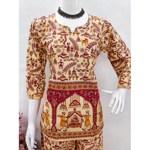 Generic Women's Cotton Jaipuri Printed 3-4th Sleeve Co ord Set (Multicolor)