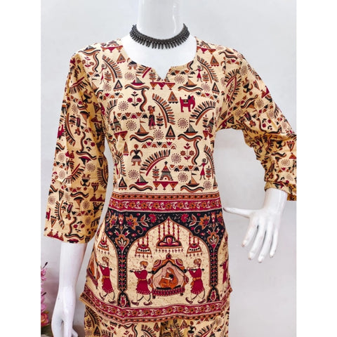 Generic Women's Cotton Jaipuri Printed 3-4th Sleeve Co ord Set (Multicolor)