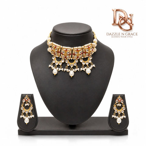 Royal Kundan Pearl Choker Necklace Set with Earrings | Bridal & Festive Jewellery