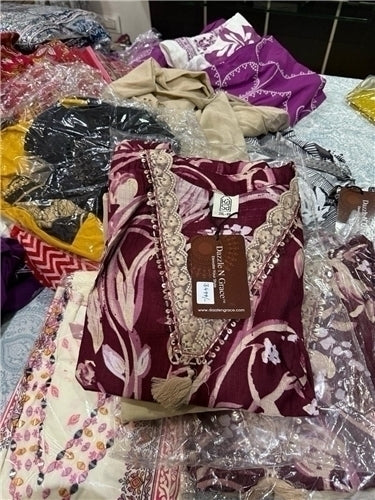 Kasa Wine Floral Print & Embroidered Salwar Suit with Pant Set