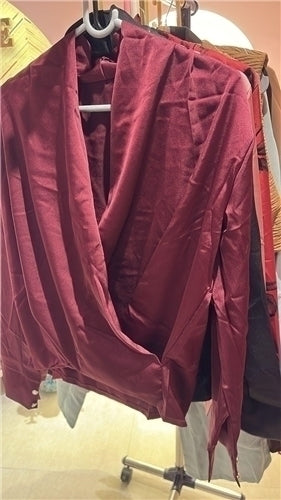 Satin Drape Top — Deep V-Neck Luxe Blouse with Pearl Button Cuffs