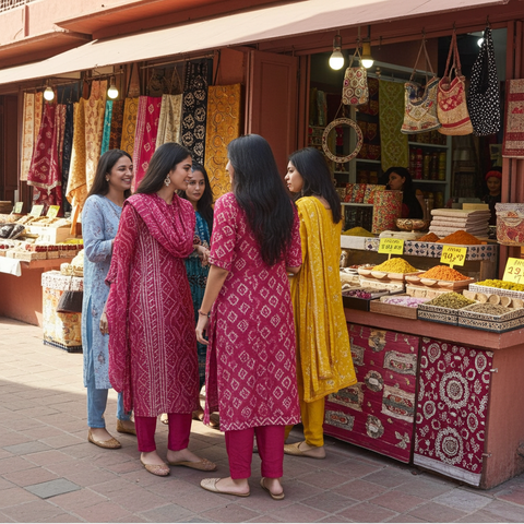 Bandhej Print Kurti with Zari Panel Work