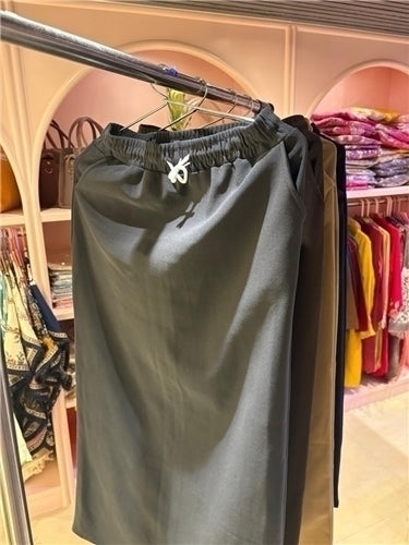Solid Straight Midi Skirt with Drawstring Waist