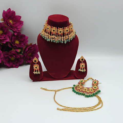 Royal Kundan Pearl Choker Set Mint Drop Edition