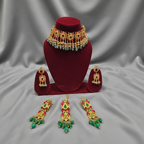 Royal Kundan Pearl Choker Set Mint Drop Edition