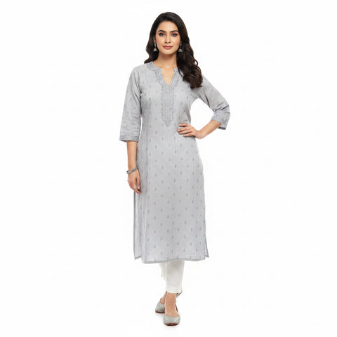 Elegant Grey Embroidered Long Kurti for Women