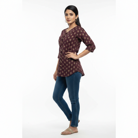 Purple Printed Short Kurti for Women – Stylish Casual Ethnic Top