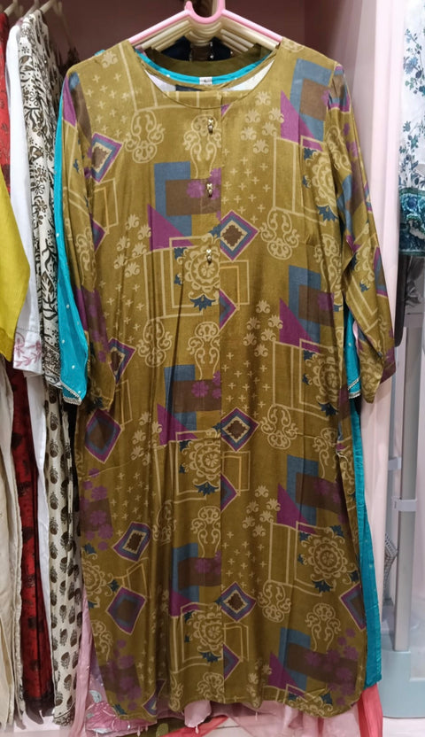 Olive Abstract Print Kurta Coord Set for Women