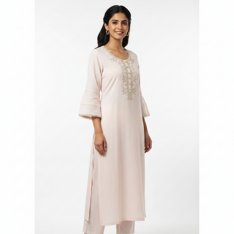 Elegant Embroidered pastel pink Long Kurti for Women