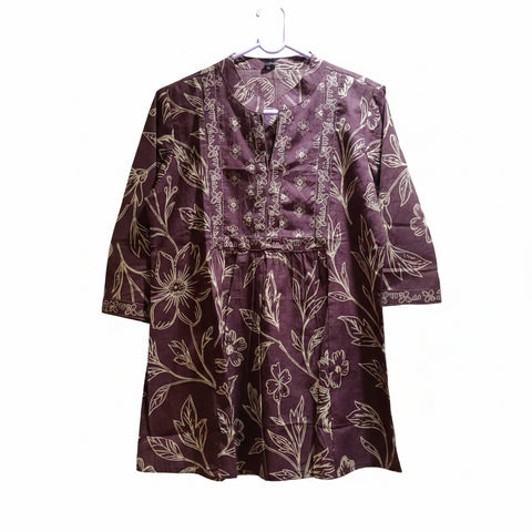 Brown Floral Printed Short Kurti for Women – Elegant Casual & Office Wear