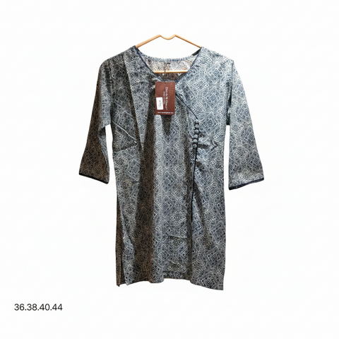 Blue Ethnic Print Short Kurti for Women – Stylish Casual & Office Wear