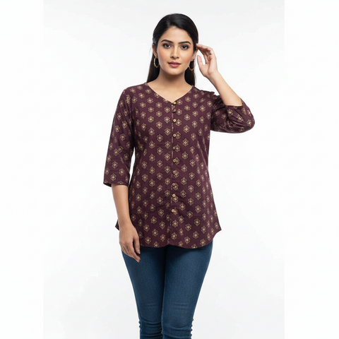 Purple Printed Short Kurti for Women – Stylish Casual Ethnic Top