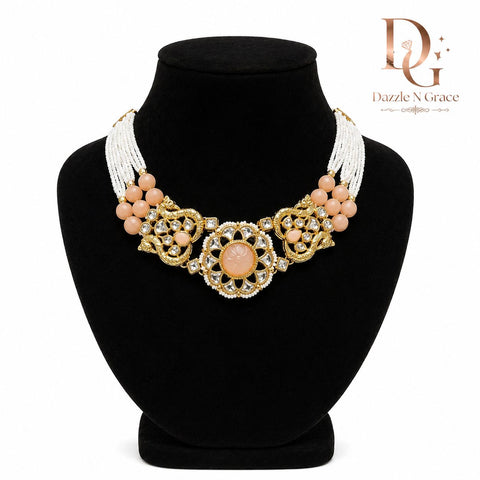 Peach Kundan Statement Necklace – Royal Ethnic Elegance