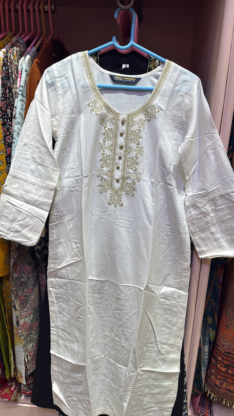 Ivory Elegance Embroidered Premium Kurti