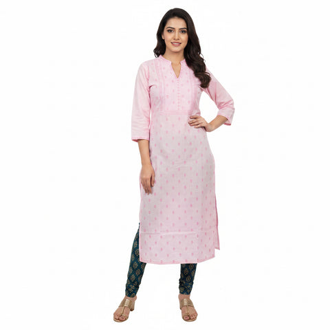 Pastel Pink Embroidered Straight Long Kurti