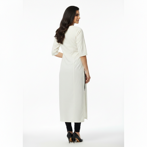 Off White Cotton Embroidered Long Kurti for Women