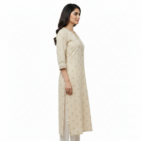 Elegant Ivory Embroidered Long Kurti for Women