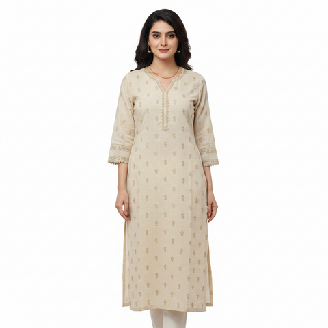 Elegant Ivory Embroidered Long Kurti for Women