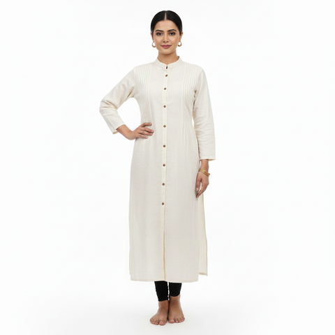 Elegant Off-White Pintuck Long Kurti for Women