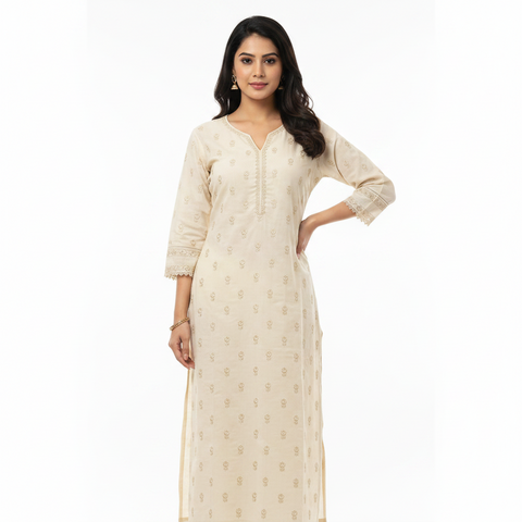 Elegant Beige Embroidered Long Kurti for Women
