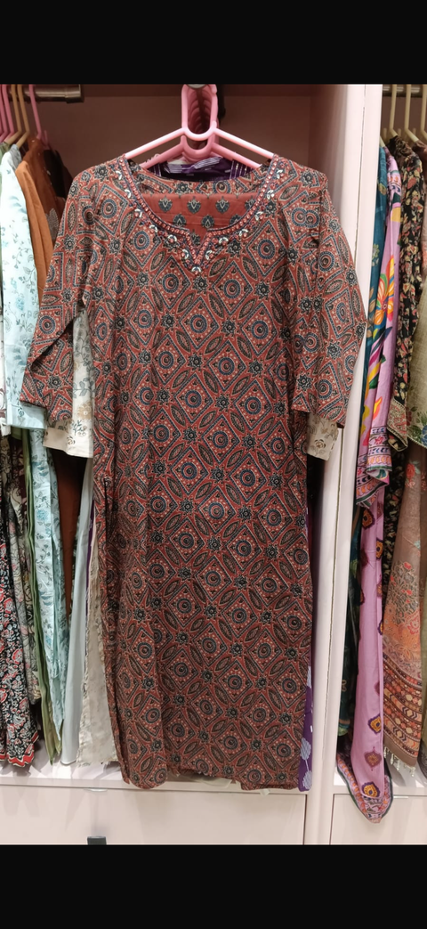 Rust Brown Ethnic Printed Salwar Suit Set with Dupatta for Women
