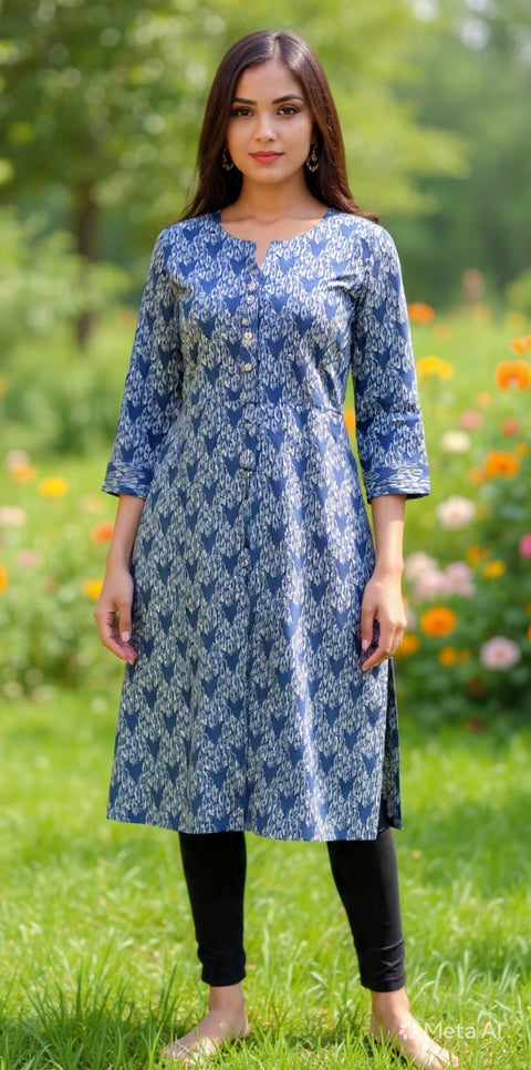 Blue Ikat Cotton Straight Kurta