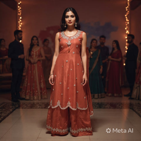 Crimson Elegance Embroidered Salwar Suit with Dupatta