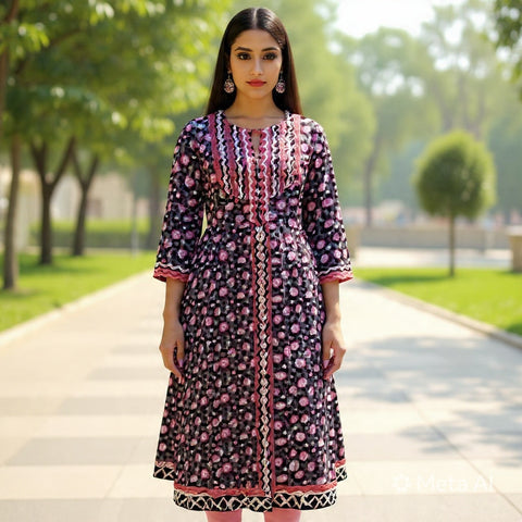 Black & Red Floral Designer Salwar Suit with Dupatta