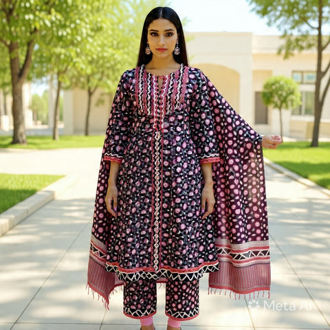 Black & Red Floral Designer Salwar Suit with Dupatta | Bold Festive Ethnic Wear