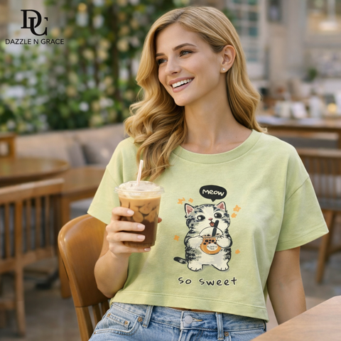 Cartoon Print Sleeveless Crop Top — Pure Cotton Casual Graphic Tee