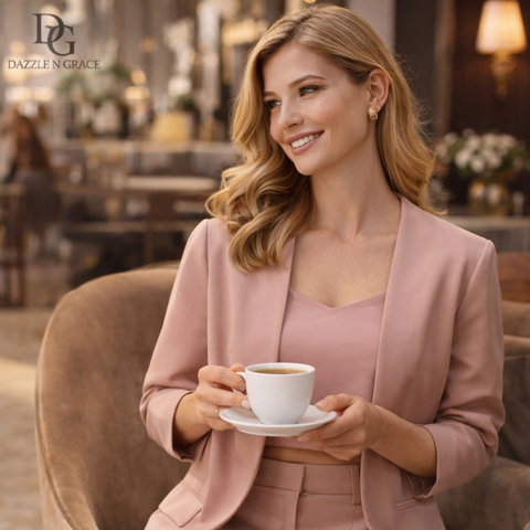 Blush Pink Co-Ord Set Open Blazer & Elastic Waist Trousers