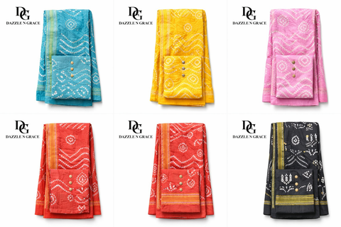 Bandhani & Leheriya Printed Cotton Dress Material Set | Tie-Dye Diagonal Stripe Premium Soft Cotton | Unstitched