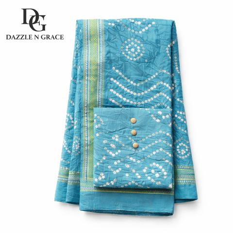 Bandhani & Leheriya Printed Cotton Dress Material Set | Tie-Dye Diagonal Stripe Premium Soft Cotton | Unstitched