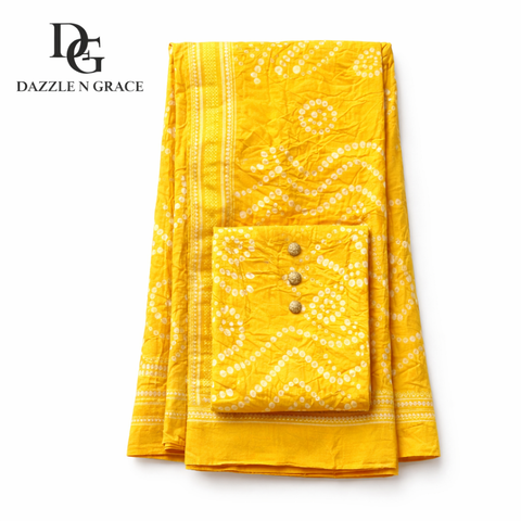 Bandhani & Leheriya Printed Cotton Dress Material Set | Tie-Dye Diagonal Stripe Premium Soft Cotton | Unstitched