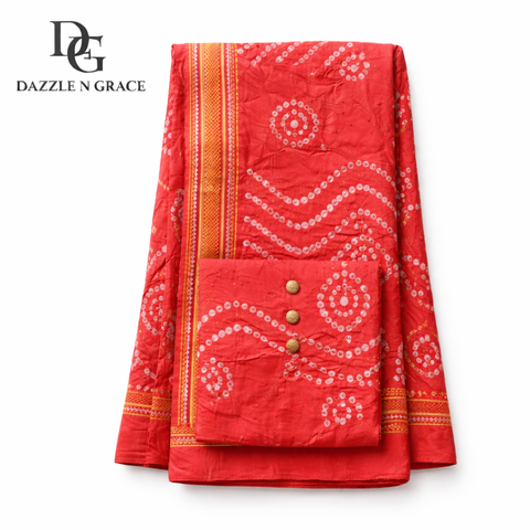 Bandhani & Leheriya Printed Cotton Dress Material Set | Tie-Dye Diagonal Stripe Premium Soft Cotton | Unstitched