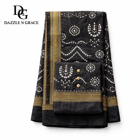 Bandhani & Leheriya Printed Cotton Dress Material Set | Tie-Dye Diagonal Stripe Premium Soft Cotton | Unstitched