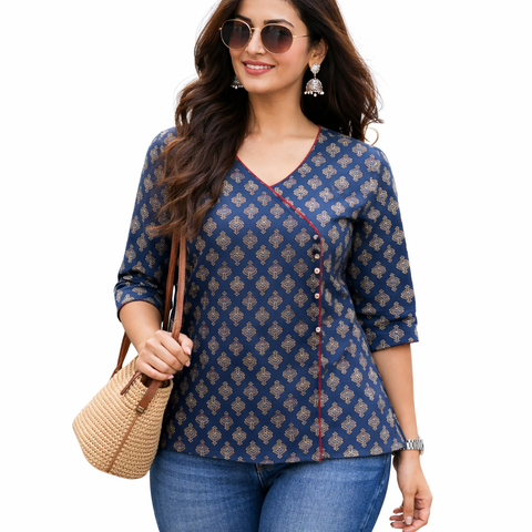 Blue Printed Short Kurti for Women